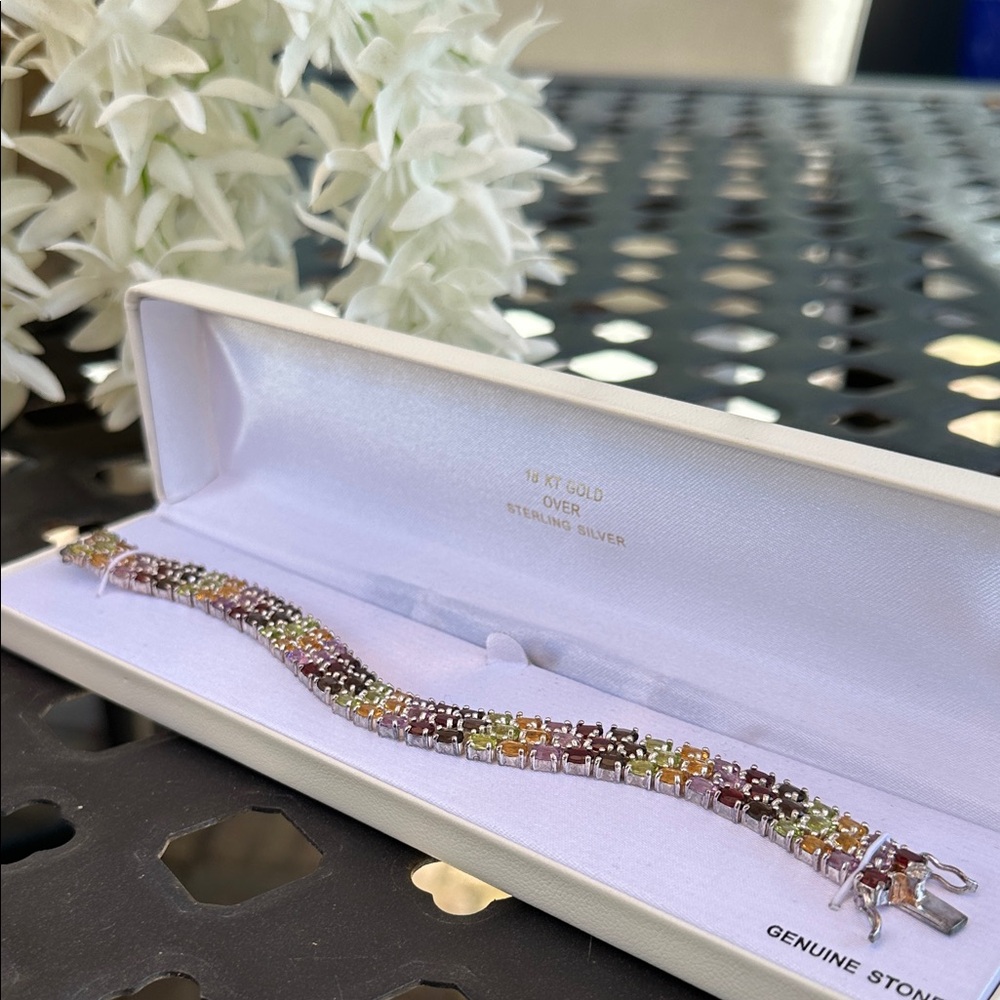 Elegant Multicolor Gemstone 18KT Gold Bracelet